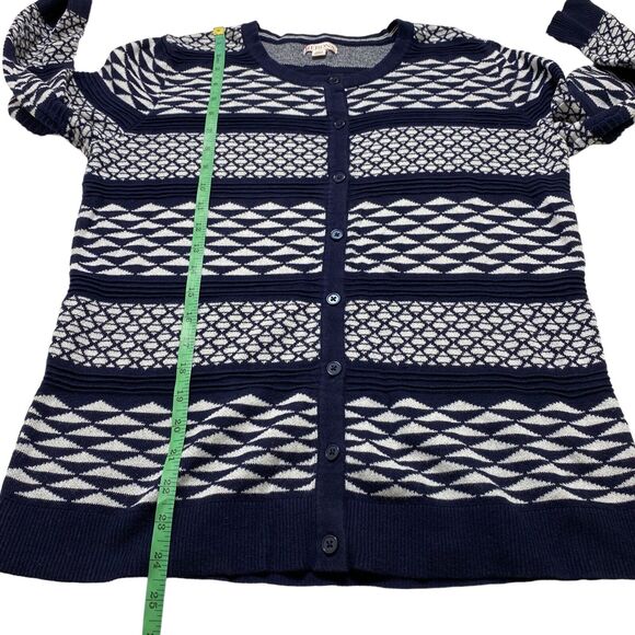 MERONA Nautical Blue Geometric Stripe Knit 100% Cotton Cardigan XL 3/4 Sleeve - Picture 9 of 10